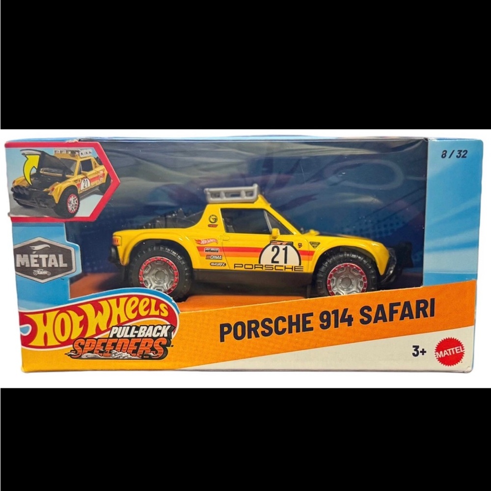 Hot Wheels Porsche 914 Safari Pull-Back Toy Car - Yellow
